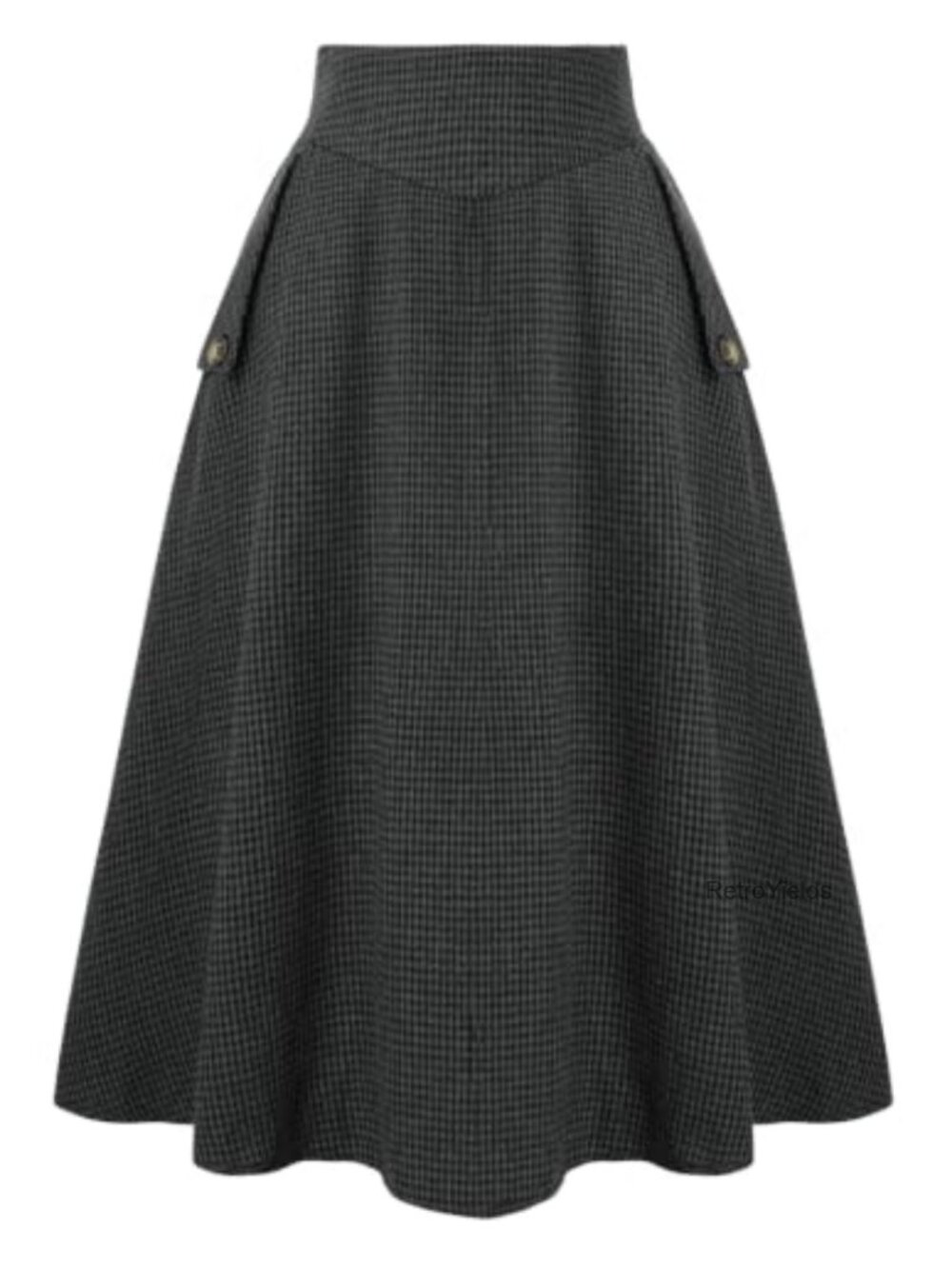 Plaid A-Line Midi Skirt High Waist Elastic Waist Pockets Fall Winter